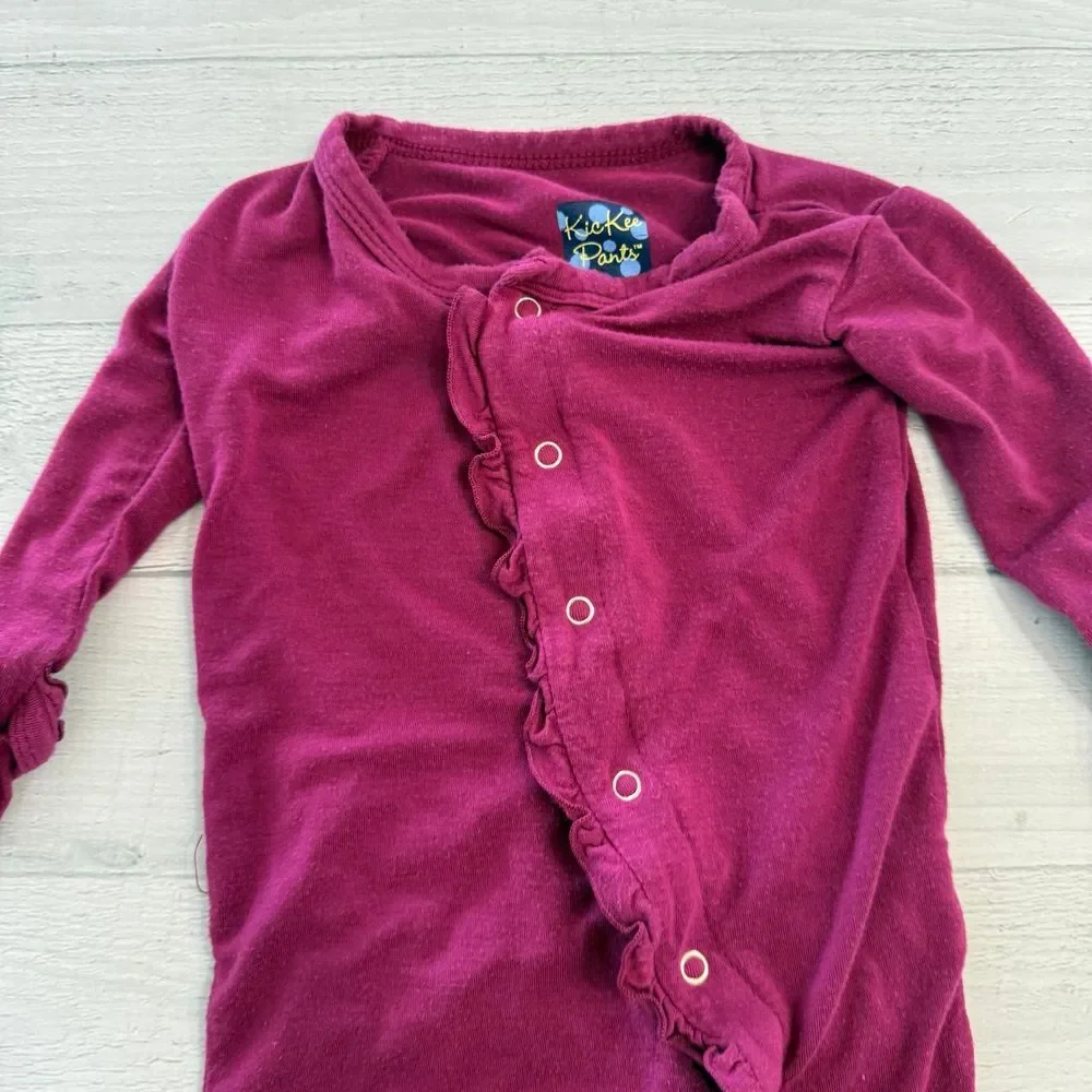 Kickee pants baby girls‎ pink ruffle snap button footed sleeper 3/6 months